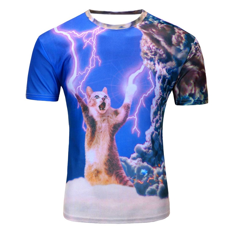 2018  Ƽ ֽ Ÿ 3d tshirt Ʈ   Ƽ    T  귣 Ƿ O-Neck top/2018 Summer T-shirt Newest Style 3d tshirt print Lightning cat t shirt